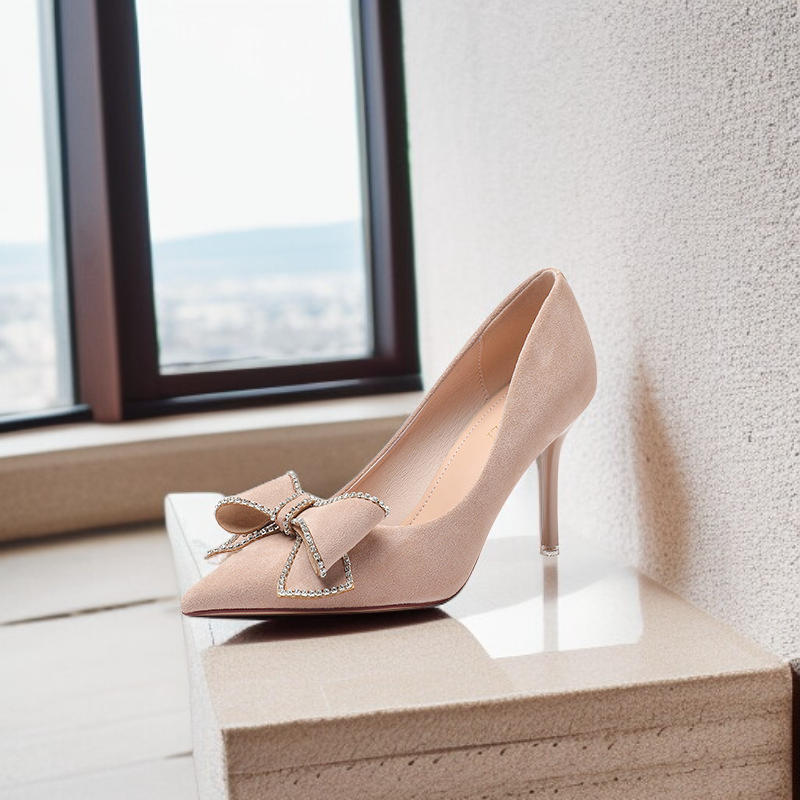 立体リボン スエードハイヒール