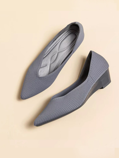 KENPOGEN ニットパンプス ポインテッドトゥシューズ 3.5cmUP ウェッジソール Vカット 通気性 フォーマル