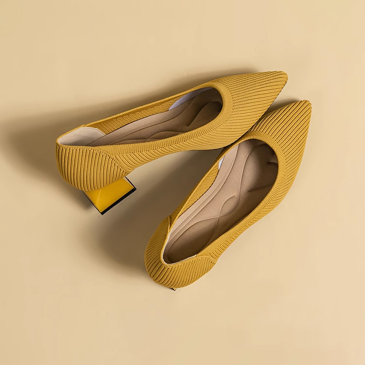 KENPOGEN ポインテッドトゥパンプス ニットパンプス 4cmUP チャンキヒール 走れる 柔らか