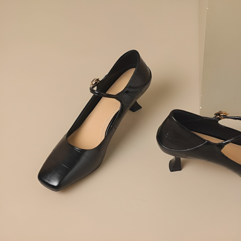 スクエアトゥ本革メリージェーンパンプス