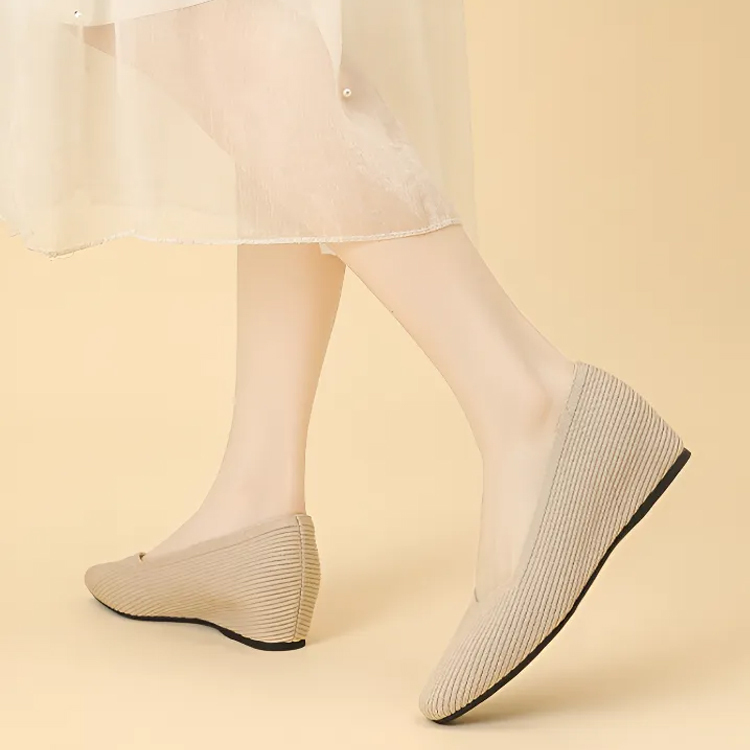 KENPOGEN ニットパンプス インヒールパンプス 3cmUP Vカット スクエアトゥ 履きやすい 疲れない