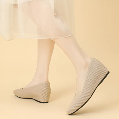 KENPOGEN ニットパンプス インヒールパンプス 3cmUP Vカット スクエアトゥ 履きやすい 疲れない