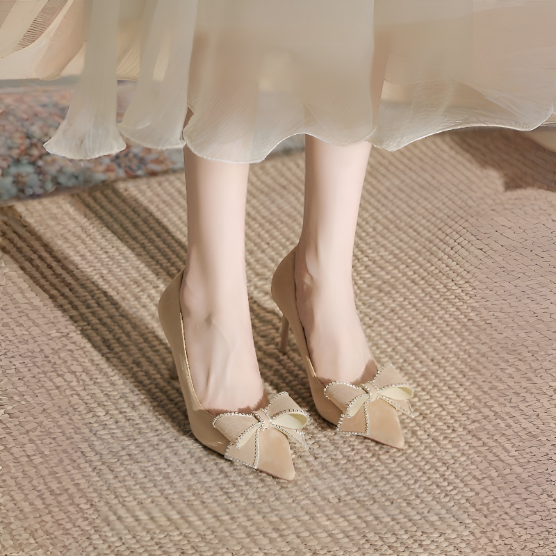 立体リボン スエードハイヒール