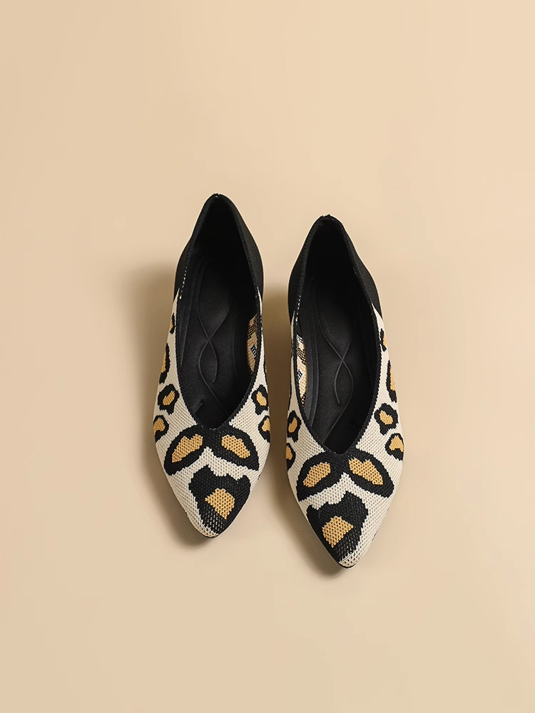 KENPOGEN ニットパンプス ポインテッドトゥシューズ 3.5cmUP ウェッジソール Vカット 通気性 フォーマル