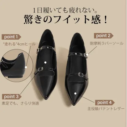 KENPOGEN ポインテッドトゥシューズ インヒールパンプス 4cmUP ダブルストラップ 疲れない