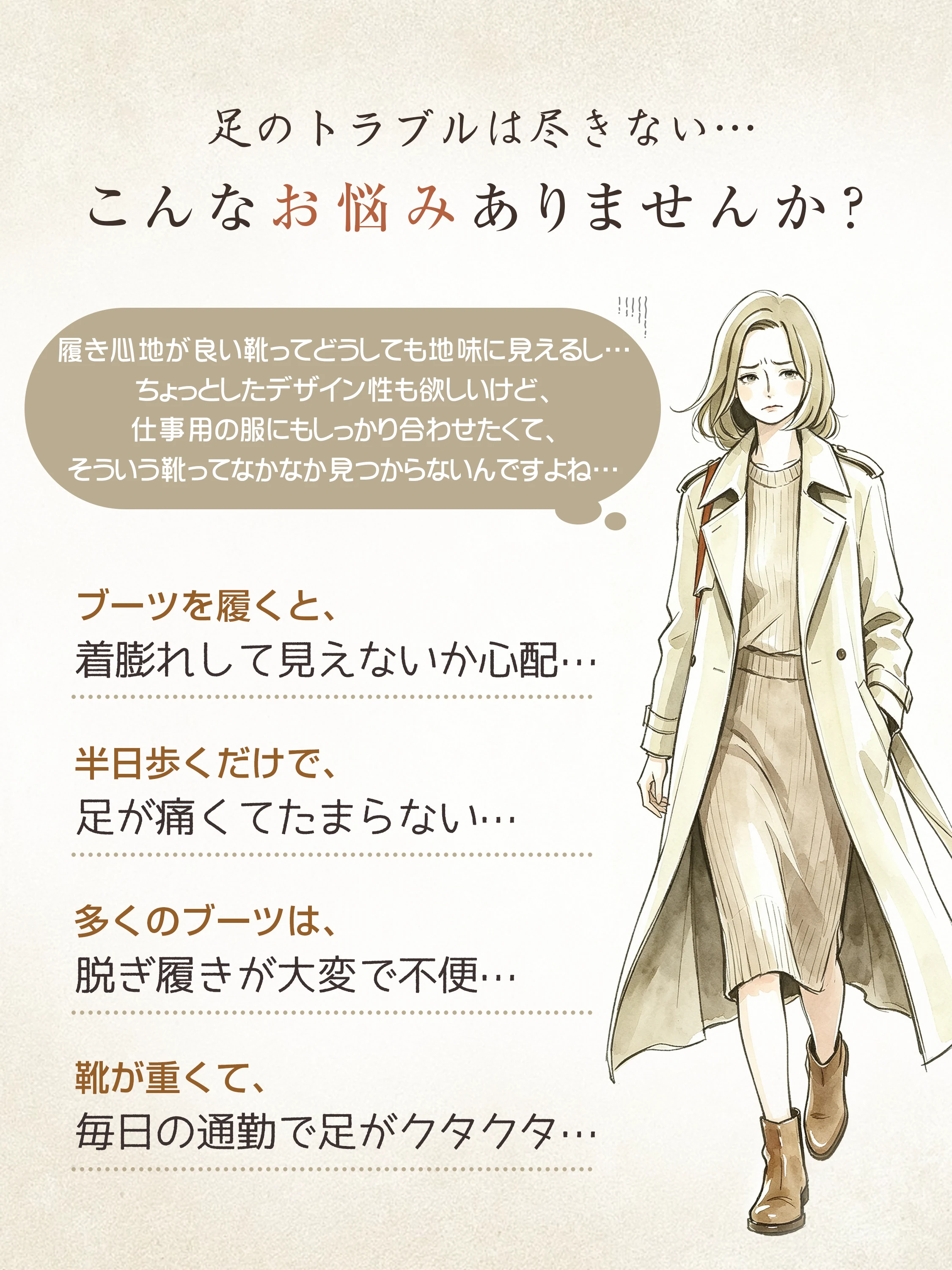 KENPOGENの休日の街歩きに履きたいショートブーツで、疲れにくく歩きやすい足元に。