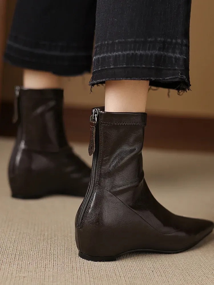 KENPOGEN ストレッチブーツ インヒール ポインテッドトゥ 4.5cmUP バックファスナー 履きやすい 細見え 通常タイプ・裏起毛 秋冬