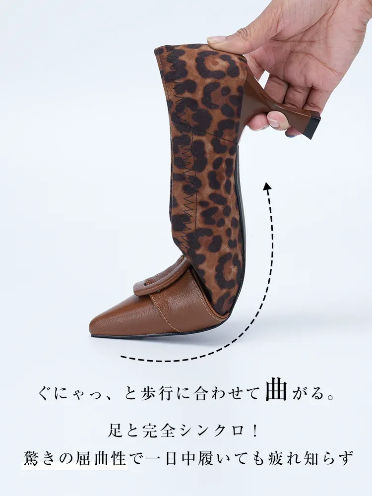 【1日履いても楽】KENPOGEN バックルパンプス 羊革 Vカット ポインテッドトゥ 4cmUP すっきり美脚 痛くない 通勤 オフィス