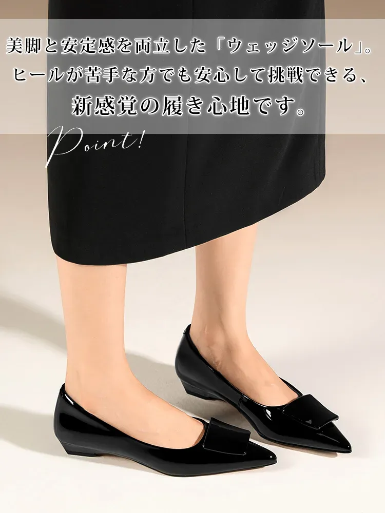 KENPOGEN エナメルパンプス ポインテッドシューズ 4cmUP 痛くない 走れる 仕事用