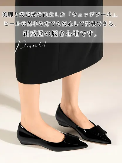 KENPOGEN エナメルパンプス ポインテッドシューズ 4cmUP 痛くない 走れる 仕事用