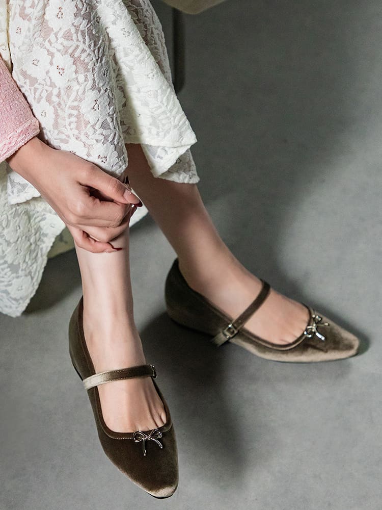 クラシカルリボン インヒールベロアメリージェーン