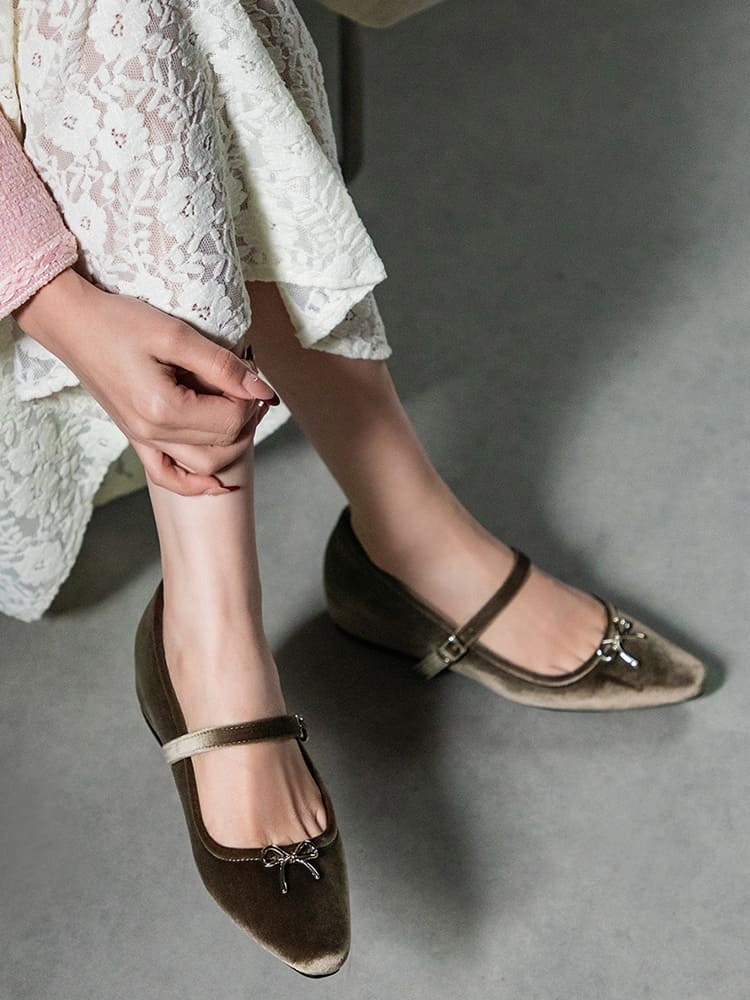 クラシカルリボン インヒールベロアメリージェーン