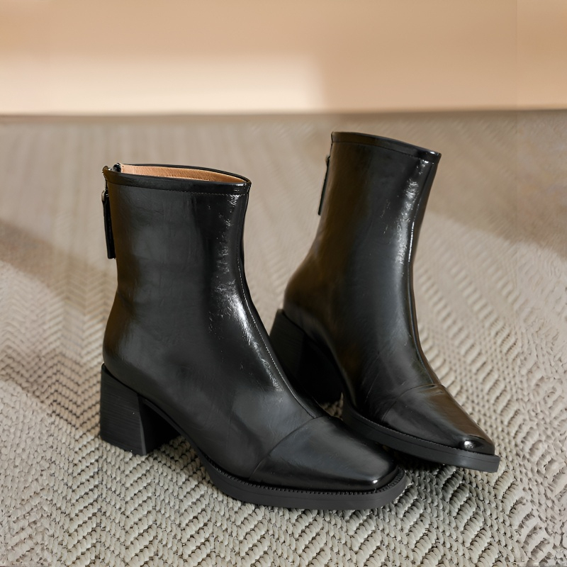 チャンキーヒール シンプルストレッチブーツ