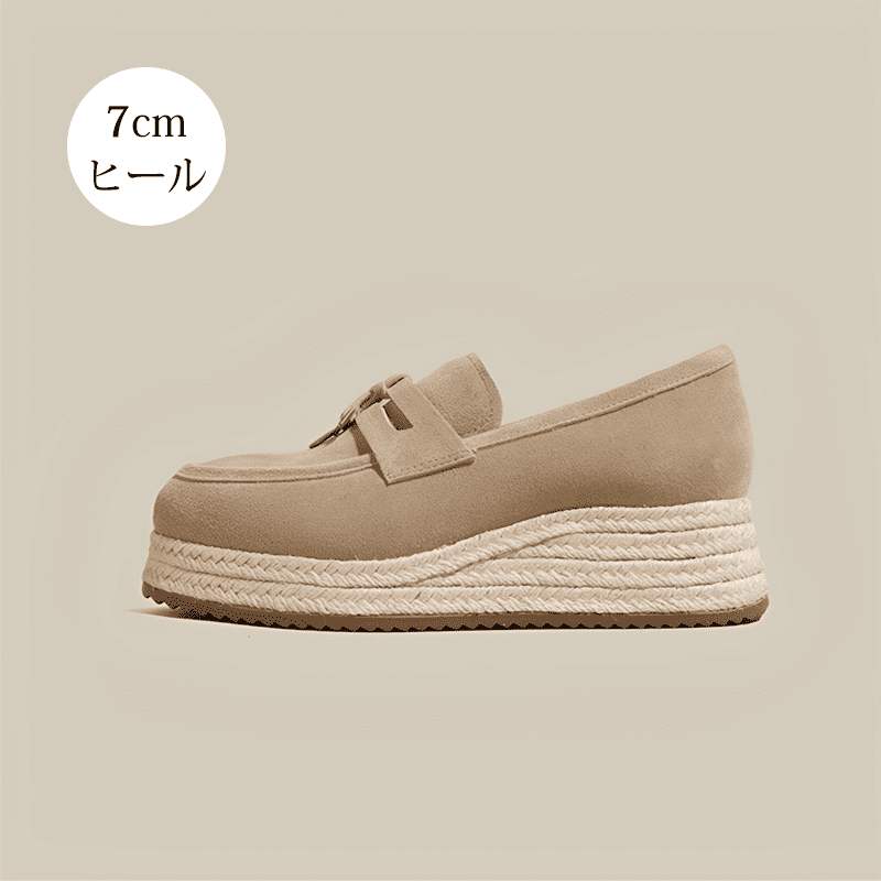 KENPOGEN ローファー 厚底靴 4.5cm/7cmUP ジュートソール メタルパーツ付き 歩きやすい 痛くない 通勤