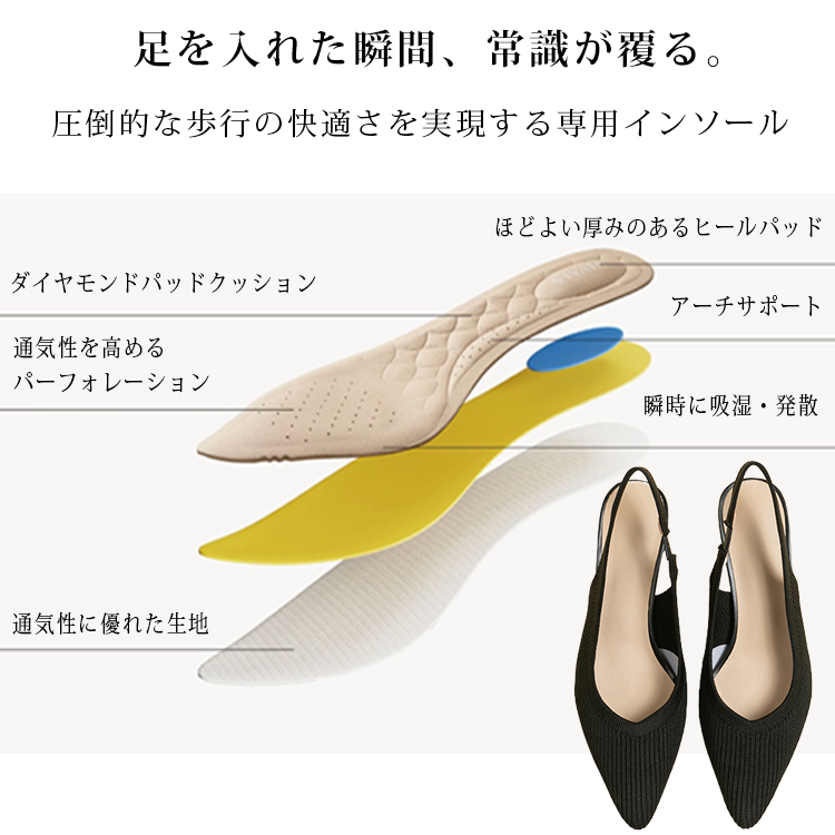 KENPOGEN メッシュサンダル ポインテッドトゥパンプス 5cmUP バックストラップ 歩きやすい