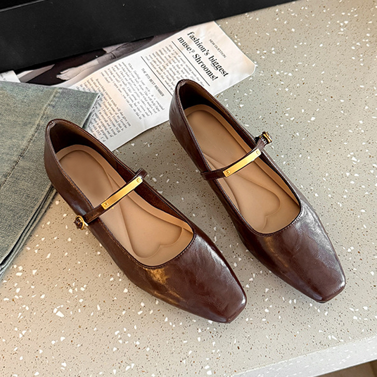 甲高 幅広 パンプス ストラップシューズ レディース つま先 スクエア痛くない パンプス  歩きやすい 高級 靴 レディース 2.5cm ヒール　ブラウン