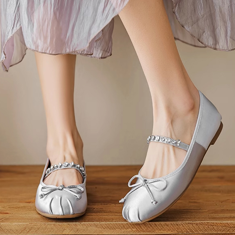 小さいサイズ インヒールきらきらバレエシューズ 4cmUP 羊革インソール　シルバー
