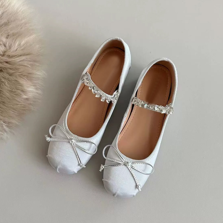 インヒール バレエシューズ レディース 羊革 4cm ヒール サテン　シルバー