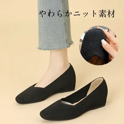 KENPOGEN ニットパンプス インヒールパンプス 3cmUP Vカット スクエアトゥ 履きやすい 疲れない