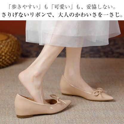 KENPOGEN リボンパンプス ポインテッドパンプス エナメル 5cmUP 美脚  快適