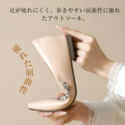 KENPOGEN インヒールパンプス ポインテッドトゥシューズ 4cmUP ビジュー キラキラ 歩きやすい