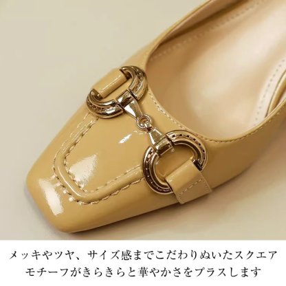 KENPOGEN ビット付きパンプス スクエアトゥ靴 羊革 手作り 6cmUP ピンヒール 歩きやすい 通勤