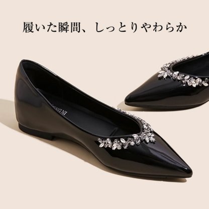 KENPOGEN インヒールパンプス ポインテッドトゥシューズ 4cmUP ビジュー キラキラ 歩きやすい