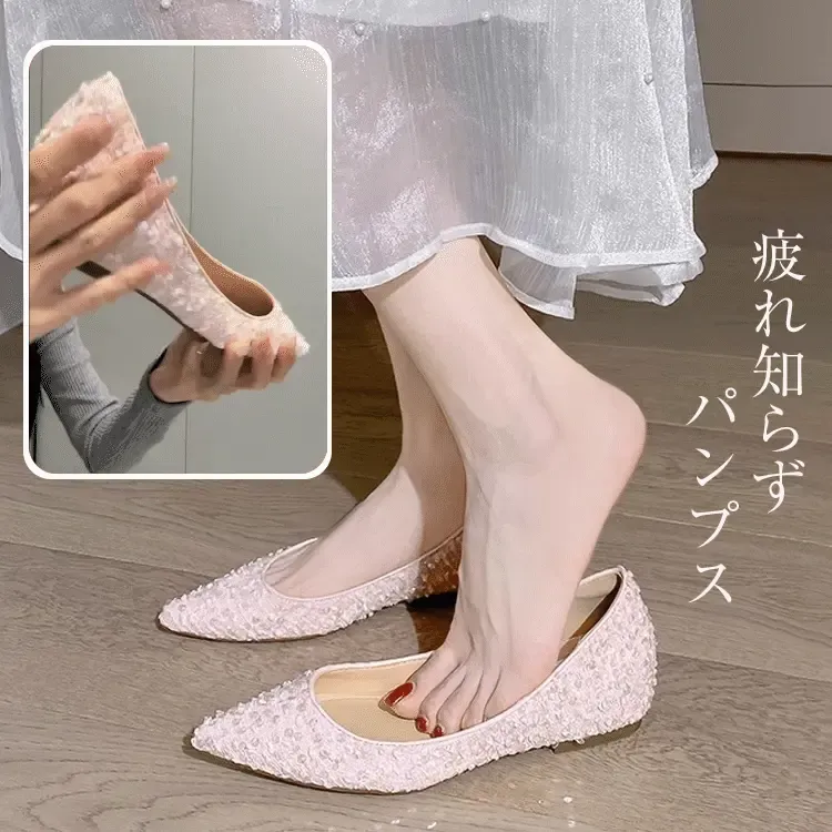 KENPOGEN ジャカード織りパンプス ポインテッドトゥシューズ インヒール 5cmUP 歩きやすい