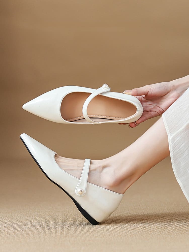 KENPOGEN ストラップパンプス インヒールパンプス ポインテッドトゥ 5cmUP パール飾り 歩きやすい