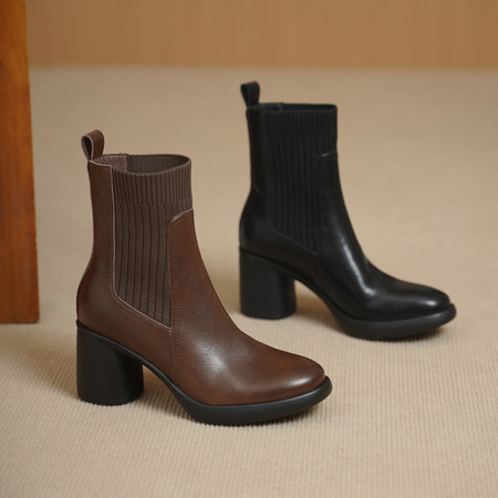 厚底チャンキーヒール サイドゴアブーツ