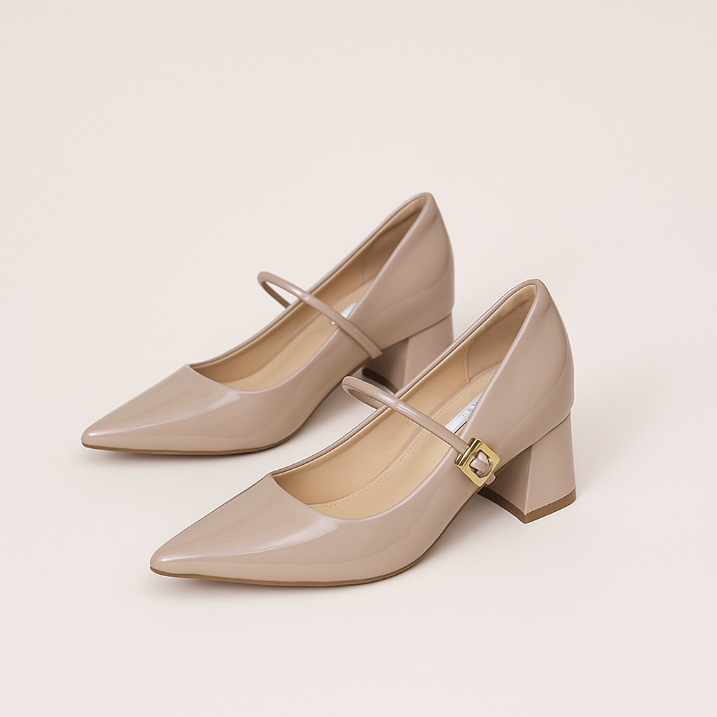 小さいサイズ お洒落メリージェーン靴  インヒール 8cmUP  脚長効果抜群　グレー