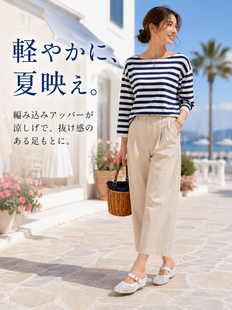 5cmウェッジ 編み込みメリージェーン