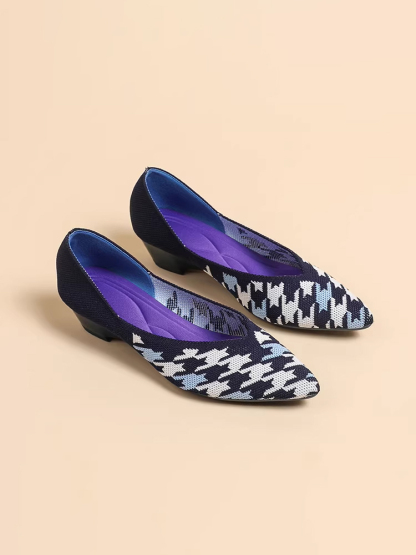 KENPOGEN ニットパンプス ポインテッドトゥシューズ 3.5cmUP ウェッジソール Vカット 通気性 フォーマル