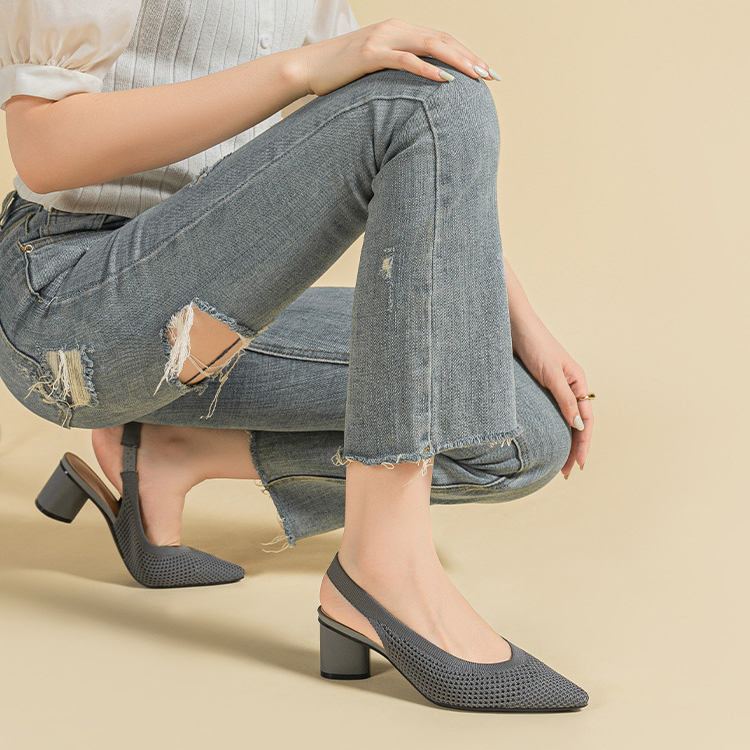 KENPOGEN メッシュサンダル ポインテッドトゥパンプス 5cmUP バックストラップ 歩きやすい