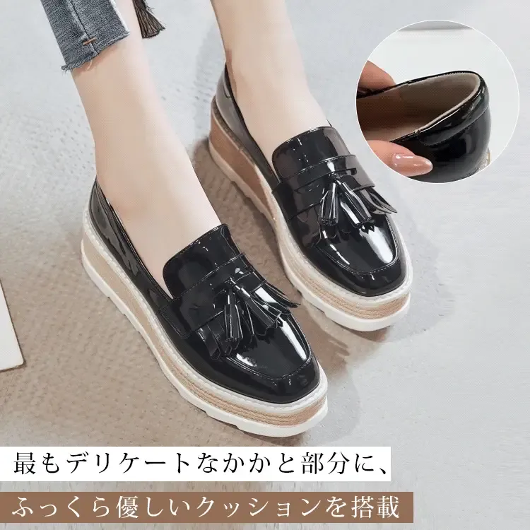 KENPOGEN ビットローファー 厚底靴 5cmUP エナメル 滑りにくい 疲れにくい 通学 通勤
