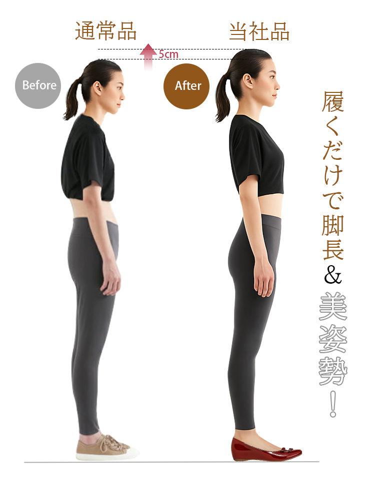 通常品 Before 5cm 当社品 After履くだけで脚長& 美姿勢！