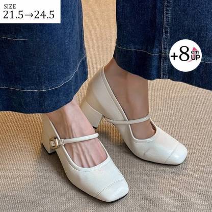 KENPOGEN ストラップパンプス スクエアトゥパンプス インヒール 8cmUP 歩きやすく疲れない