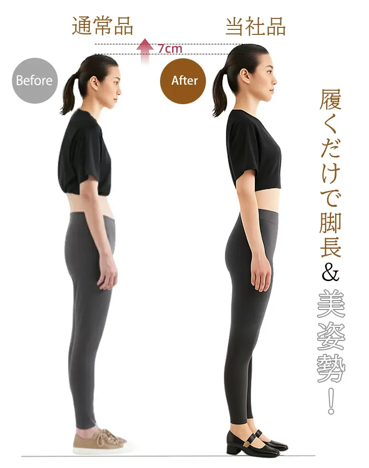 着用ビフォーアフター 7cm身長アップでスタイルアップ 全身バランス比較画像