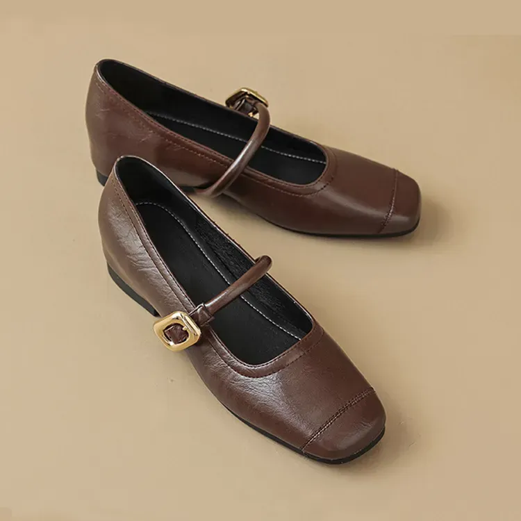 小さいサイズ インヒールパンプス 本革 5cmスタイルUP 通勤オフィス　ブラウン