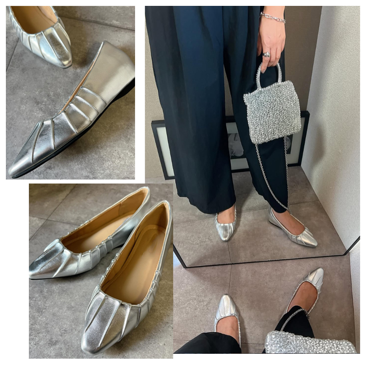 GWの帰省や旅行の持ち運びにも便利。足元に抜け感を作る、柔らかくて疲れにくいシルバーパンプスを取り入れたコーデ