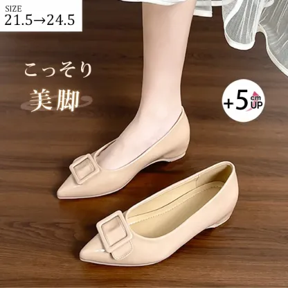 KENPOGEN バックル付きポインテッドパンプス 疲れにくいお仕事パンプス 5cmUP インヒール こっそり美脚 晴雨兼用 