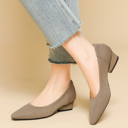 KENPOGEN ニットパンプス ポインテッドトゥパンプス 3cmUP 歩きやすい 疲れない