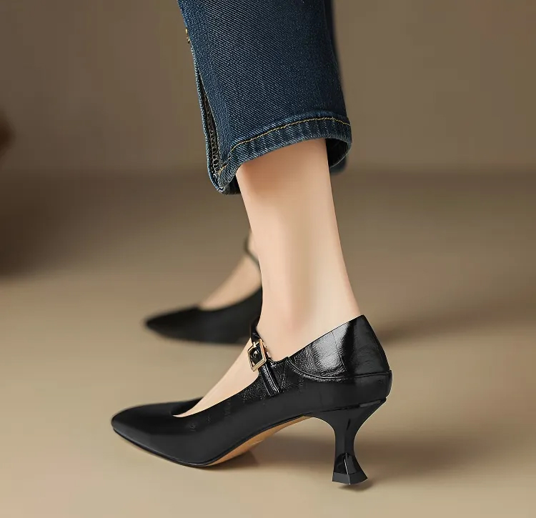 KENPOGEN メリージェーンパンプス スクエアトゥ 本革 6cmUP フレンチ