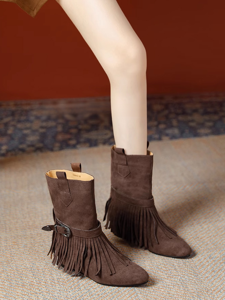 KENPOGEN パンプス ショートブーツ フリンジデザイン インヒール 4.5cmUP 履きやすい 疲れにくい