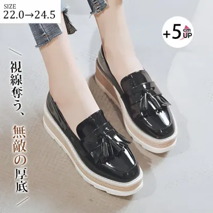 KENPOGEN 厚底ローファー 5cmUP エナメル ビット/タッセル/コイン 選べる3デザイン 滑りにくい 疲れにくい 通学 通勤