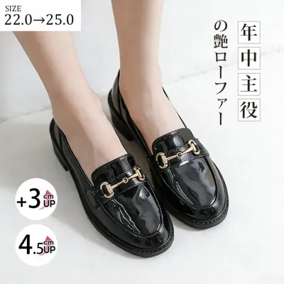 【スタイルアップ】KENPOGEN ビットローファー 3cm・4.5cmUP エナメル マット 太ヒール 歩きやすい 安定感 通勤 オフィス