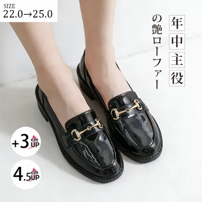 【スタイルアップ】KENPOGEN ビットローファー 3cm・4.5cmUP エナメル マット 太ヒール 歩きやすい 安定感 通勤 オフィス