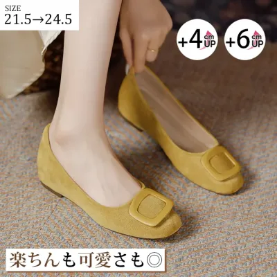 【楽してスタイルアップ】KENPOGEN バックルパンプス スクエアトゥ インヒール 選べる高さ4cm/6cm スエード 柔らかい 痛くない 卒業式 入学式 フォーマル