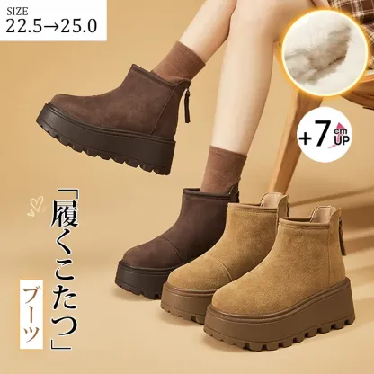 KENPOGEN ムートンブーツ 厚底靴 7cmUP バックファスナー付き 防寒対策 暖かい 歩きやすい カジュアル 冬用
