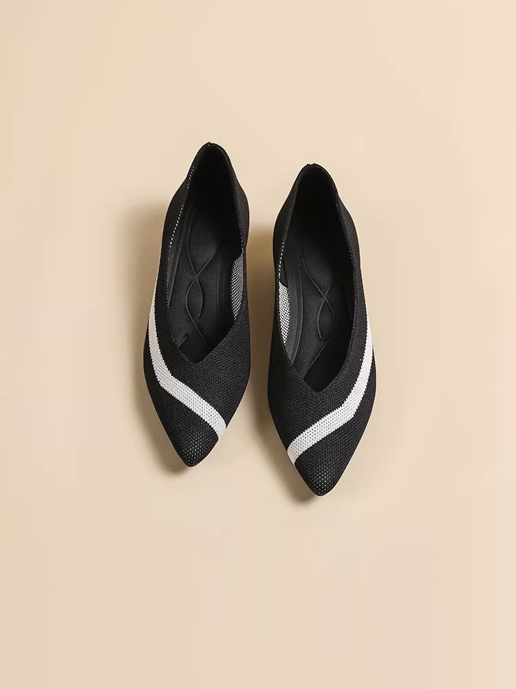 KENPOGEN ニットパンプス ポインテッドトゥシューズ 3.5cmUP ウェッジソール Vカット 通気性 フォーマル